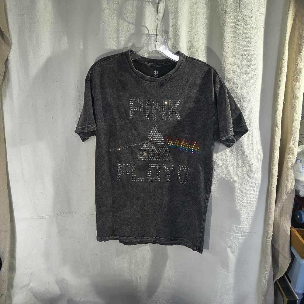 Women's Size Small Rhinestone Grey Graphic Pink Floyd T-Shirt